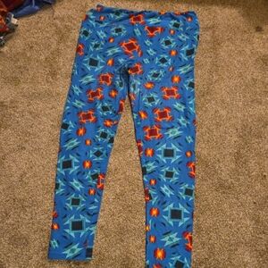 LuLaRoe Blue and Orange Patterned Leggings